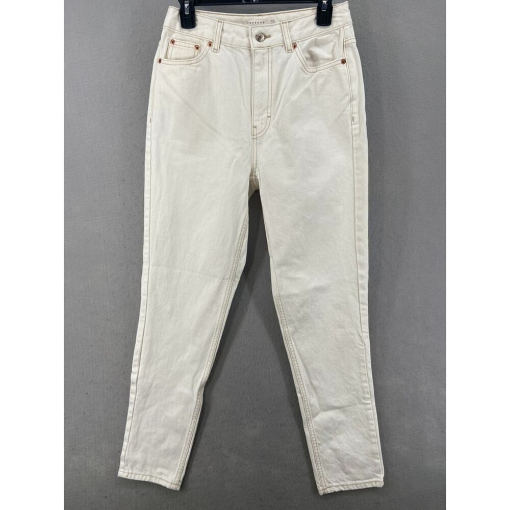 TOPSHOP Jeans Womens Sz 28x32 Mom Cut Off White‎ Denim Straight High Rise